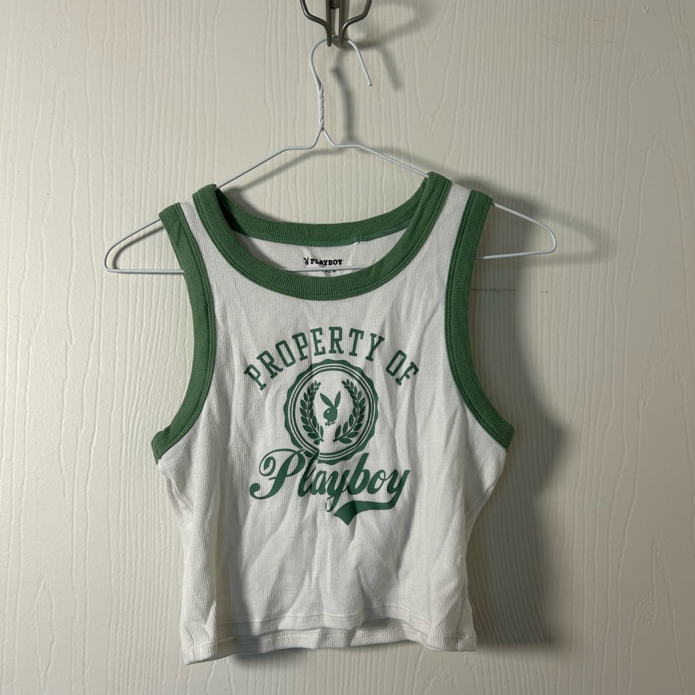 Playboy White and Green Tank Top
